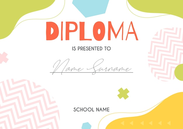 Diploma certificate concept template with abstract background illustrations vector