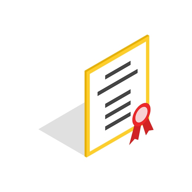 Diploma or certificate icon in isometric 3d style on a white background