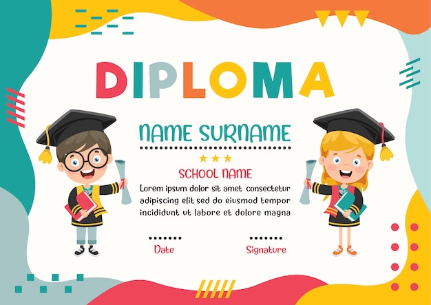 Diploma Certificate For Preschool And Elementary School Kids