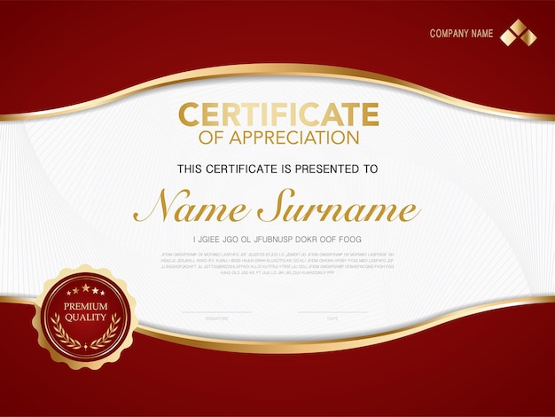 diploma certificate template red and gold color with luxury and modern style vector image