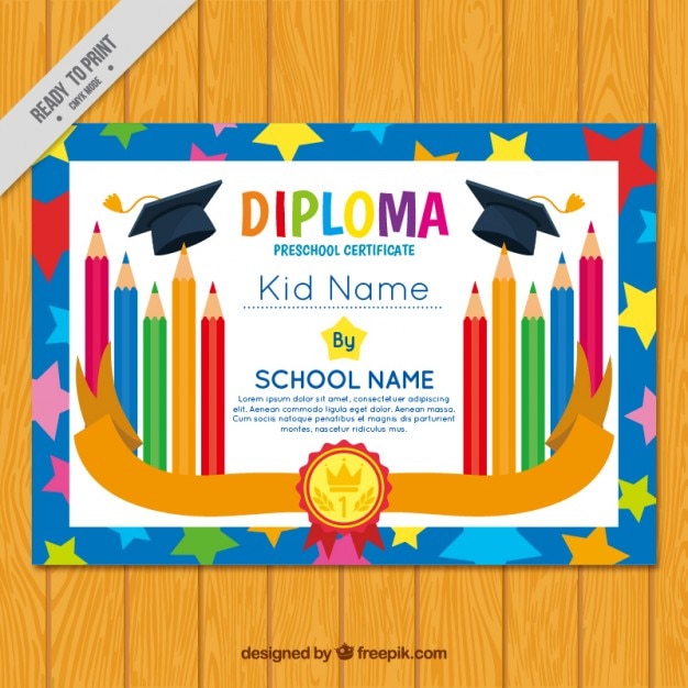 Diploma for children, decorated with pencils