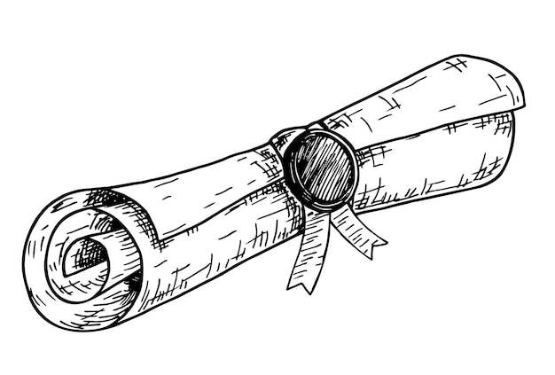 Diploma close up of paper scroll with ribbon and seal Graduation Degree Scroll sketch Education