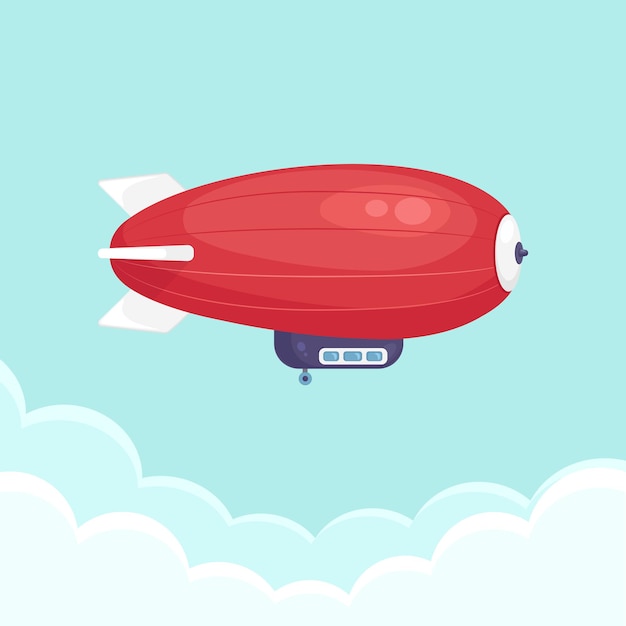 Dirigible flying in blue sky with clouds