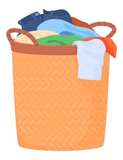 Dirty clothes in laundry baskets A messy pile of dirty laundry Vector illustration