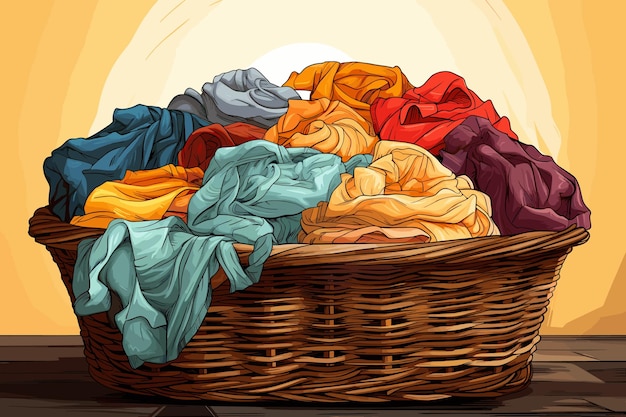 Dirty clothes in laundry baskets A messy pile of dirty laundry Vector illustration