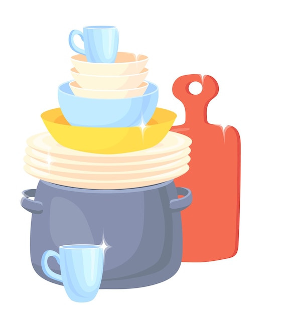 Dirty dishes pile Kitchen messy tableware icon