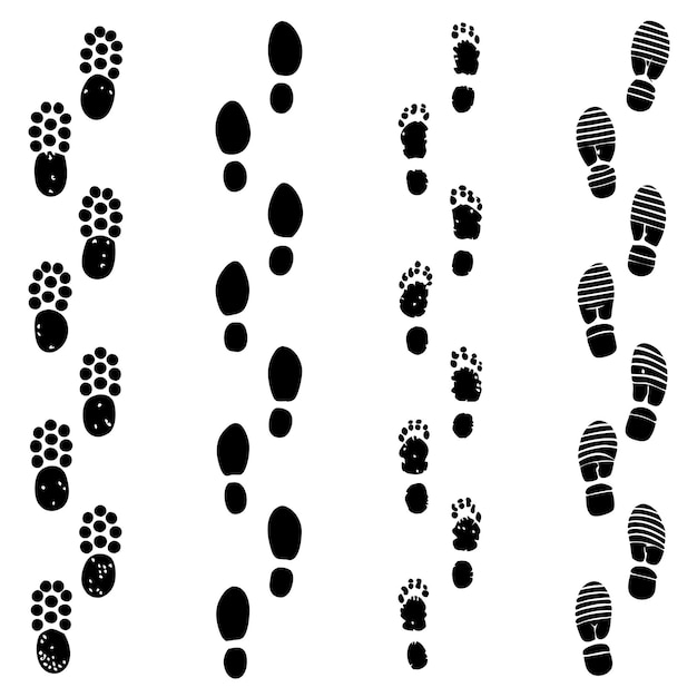 Dirty foot print set silhouete vector illustration