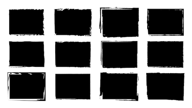 Dirty frames for design in grunge style Ink brush strokes A set of distress textures of a square or rectangular shape Isolated backgrounds for design of text frames posters banners Black white