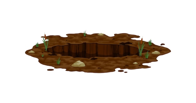 Vector dirty pit and burrow amidst a natural landscape