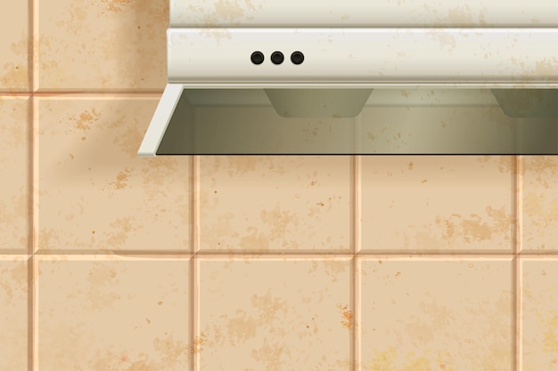 Dirty tiled wall and kitchen chimney in 3d illustration