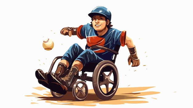 Vector disabled athlete playing baseball in wheelchair isolated on white background