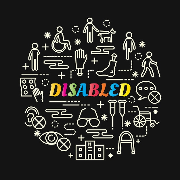 disabled colorful gradient with line icons set