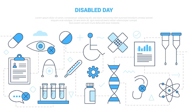 Disabled day concept with icon set template banner with modern blue color style  