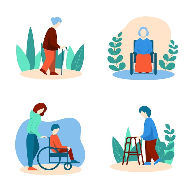 Disabled elderly people senior people illustration