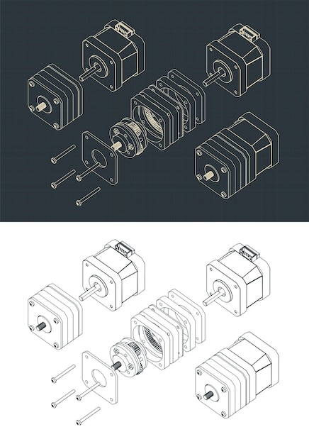 Disassembled Stepper Motor with Planetary Gearbox Drawings