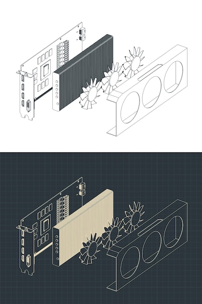 Disassembled video card drawings