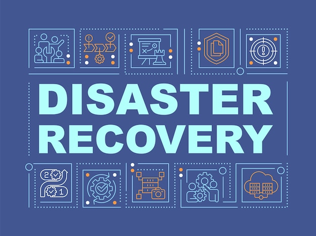 Disaster recovery word concepts dark blue banner