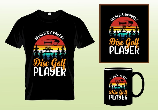 Disc golf player and vintage retro sunset funny disc golf t-shirt design