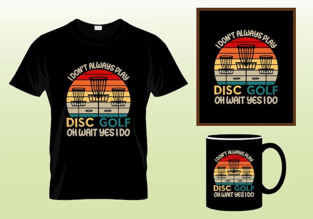 Disc golf player and vintage retro sunset funny disc golf t-shirt design