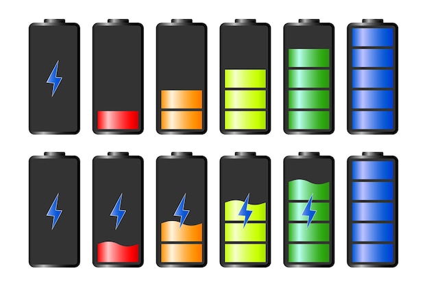 Discharged and fully charged battery smartphone. Battery charge indicator icons. vector graphics.