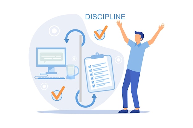 Discipline Working day idea metaphor Daily affairs of person Fulfillment of planned plans according