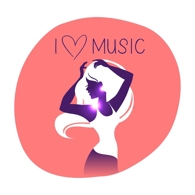 Disco background with dance music girl silhouette