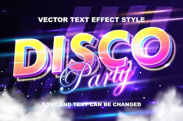 Disco party typography lettering 3d editable text effect font style template background wallpaper