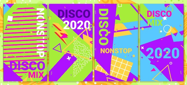 Disco retro poster banner party language abstract fashion decoration template design cartoon style