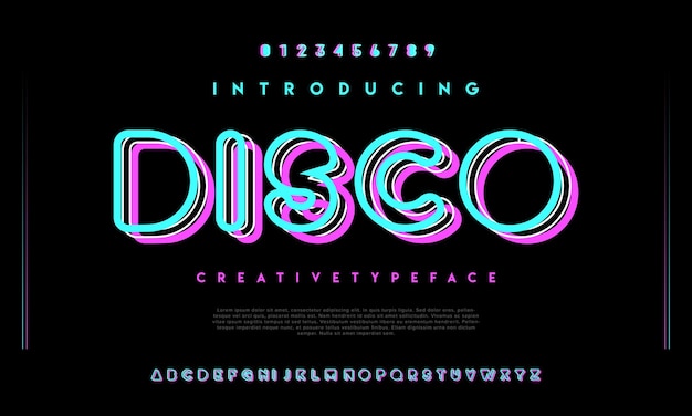 Disco urban led neon light font typography Abstract alphabet font