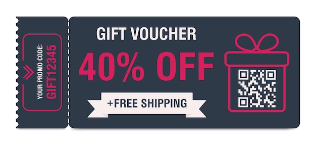 Discount coupon 40 percent off Gift voucher with percentage marks qr code and promo codes for website internet ads social media Vector illustration