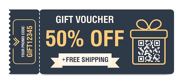 Discount coupon 50 percent off Gift voucher with percentage marks qr code and promo codes for website internet ads social media Vector illustration