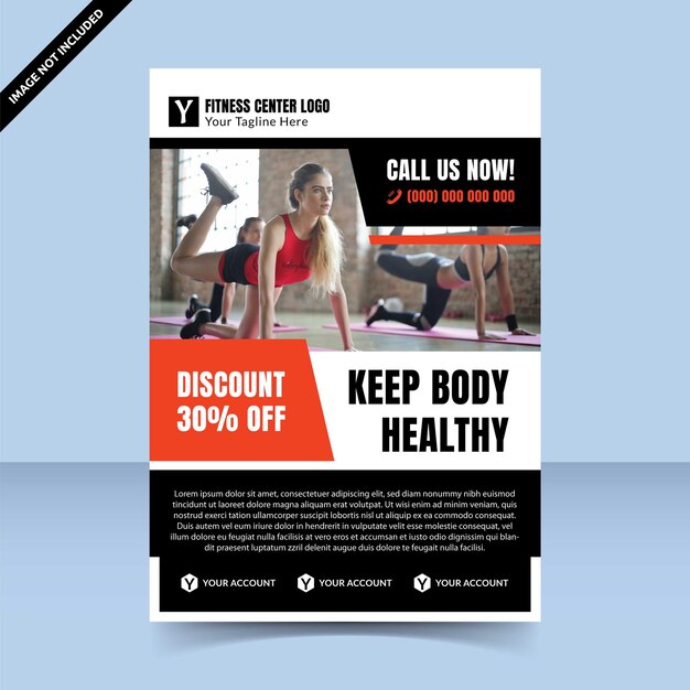 Vector discount fitness center red flyer template design