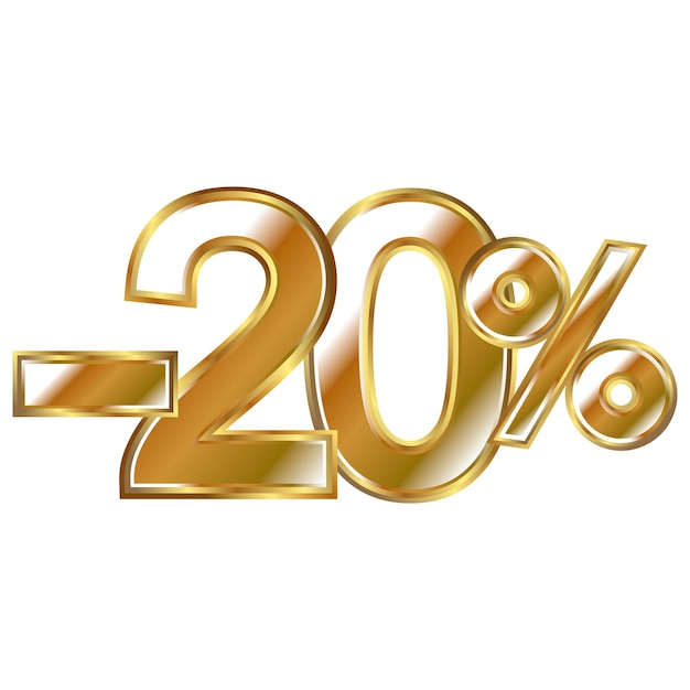 Discount minus 20 percent golden shiny numbers banner element