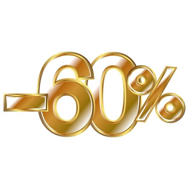 Discount minus 60 percent golden shiny numbers banner element