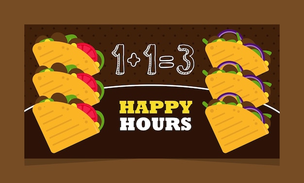 Discount and special offer on happy hour menu Tasty mexican meal and snacks