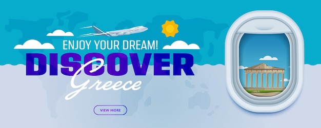 Discover Greece Traveling the world by plane Tourism and vacation theme