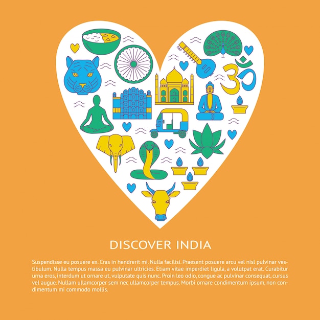 Discover India, elements in a heart shape