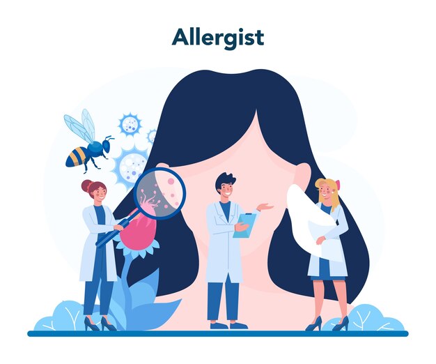 Vector disease with allergy symptom illustration in flat style