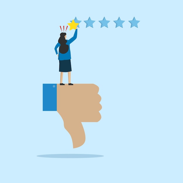 disgruntled people give bad review stars. Negative feedback, bad review or one star customer feed