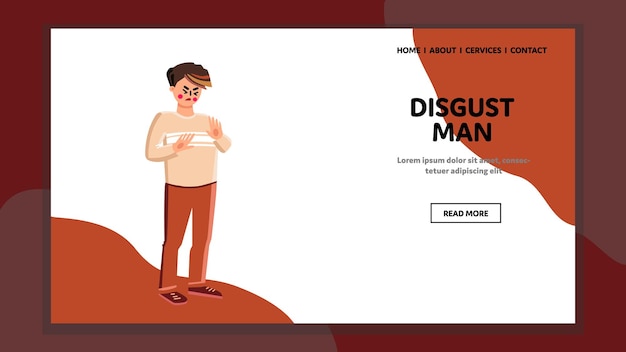 Disgust Man, Negative Aversion Reaction Vector. Disgust Man, Disgusted And Displeased Face Expression Of Young Boy. Character Frustrated Grimacing And Gesturing Web Flat Cartoon Illustration