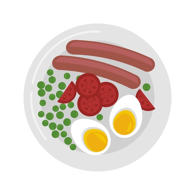 Dish for breakfast Sausages with eggs vector isolated