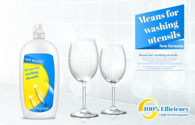 Vector dishwashing detergent advertising template