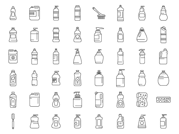 Dishwashing detergents icons set outline vector Bowl ceramic