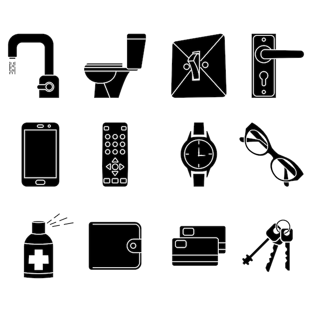 Disinfection of premises concept icon. Sterile surface. Sanitation at home. Sanitizing home items of daily use. Glyph icons about clean and disinfect. Preventing virus spread concept. Isolated vector