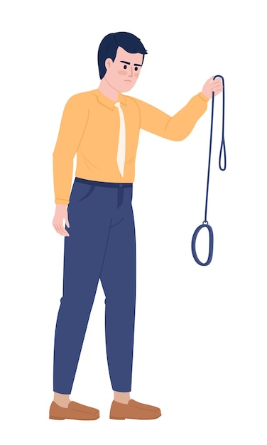 Displeased male pet owner holding empty leash semi flat color vector character