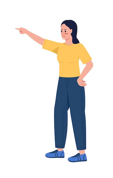 Displeased mom pointing with finger semi flat color vector character. Posing figure. Full body person on white. Motherhood isolated modern cartoon style illustration for graphic design and animation