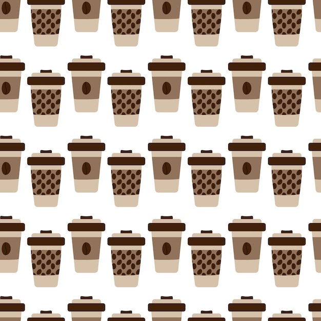 Disposable cups with lid patterned holder seamless pattern in trendy soft coffee shades background