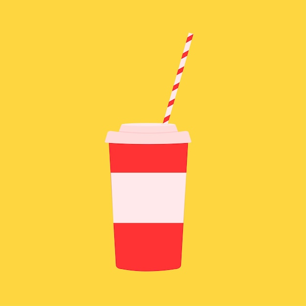 disposable soda and straw dispenser isolated on yellow background. Vector illustration.