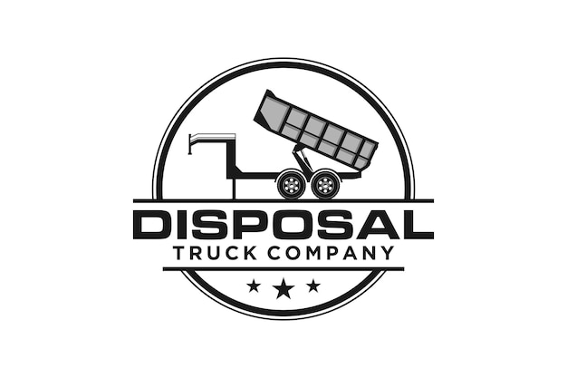 Disposal truck company logo design dump truck icon junk removal industry illustration symbol silhoue