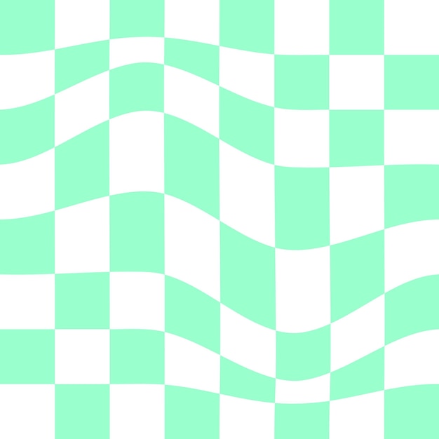 Vector distorted chessboard texture checkered optical illusion psychedelic dizzy pattern with warped green